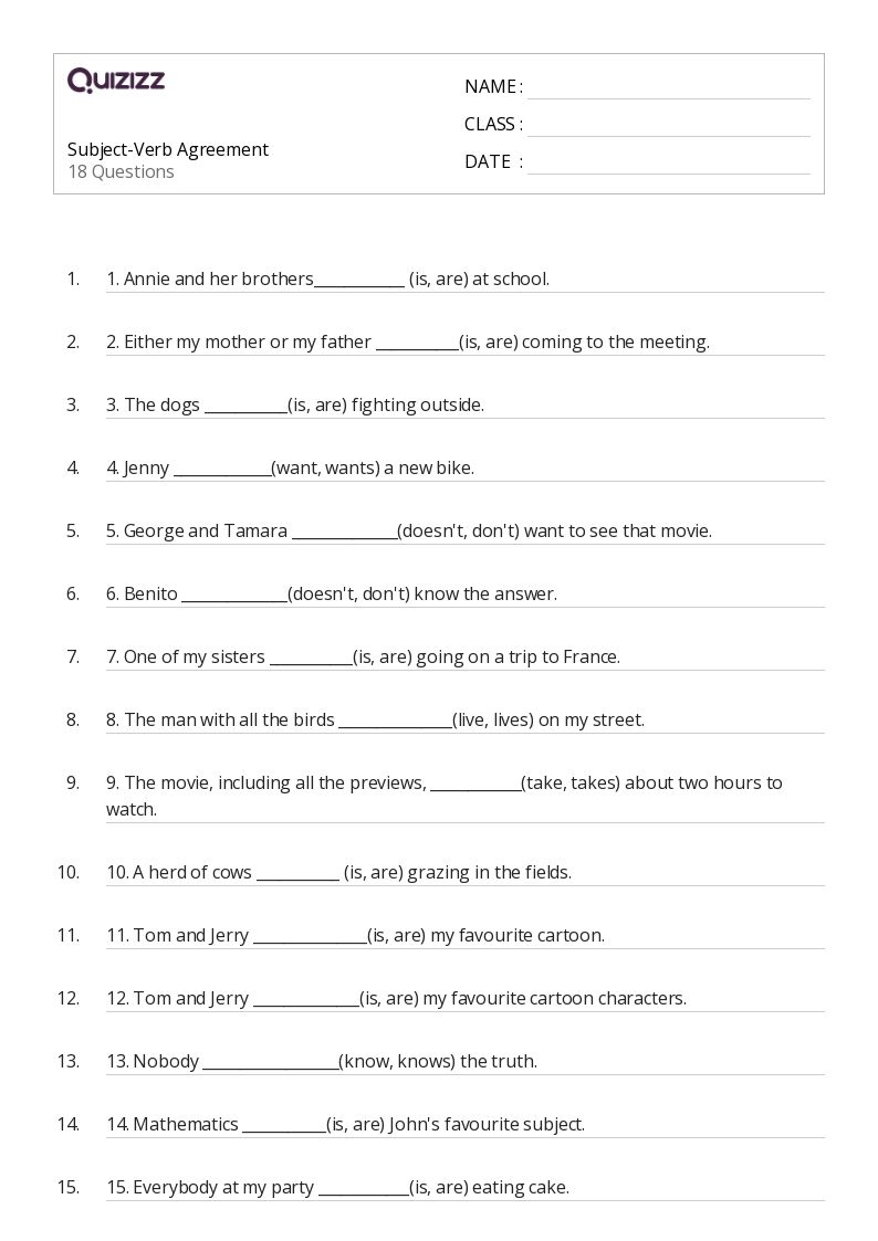 Free Subject Verb Agreement Practice Worksheet Download Free Subject Verb Agreement Practice Worksheet Png Images Free Worksheets On Clipart Library