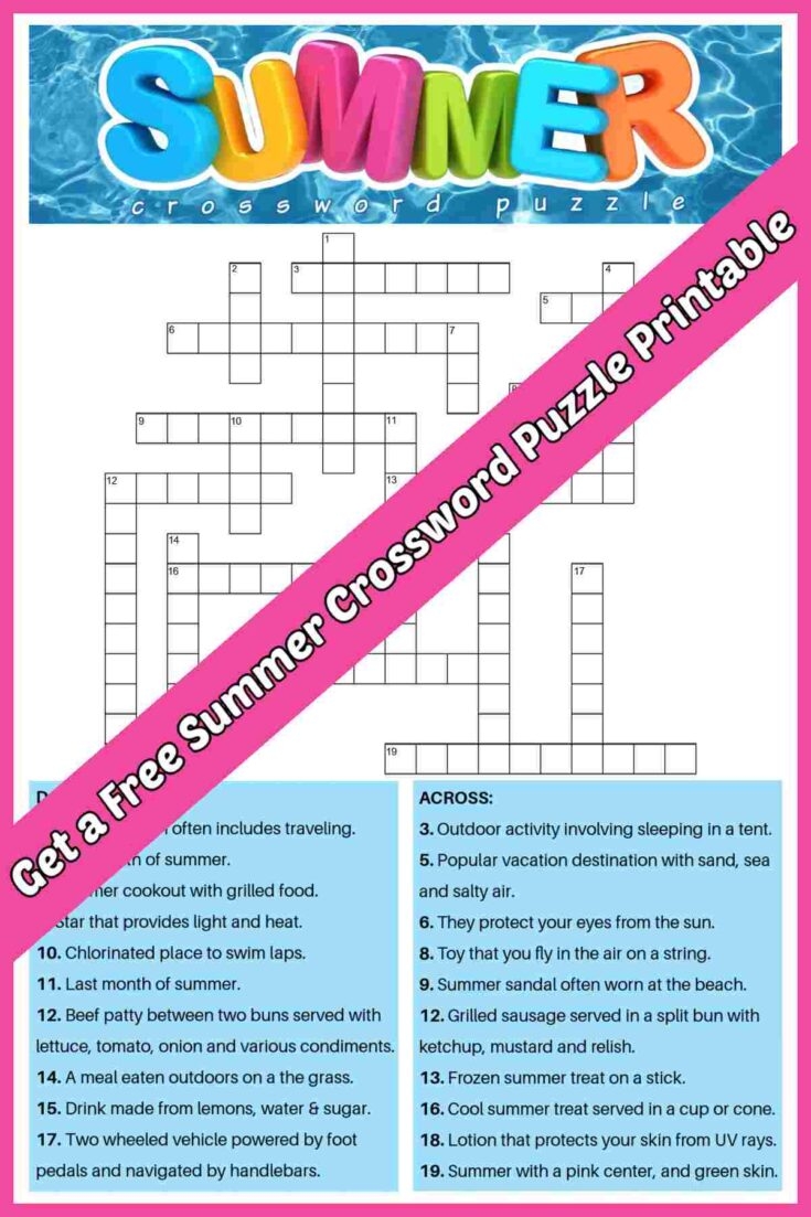 Free Summer Crossword Puzzle 2 Versions Answers Included