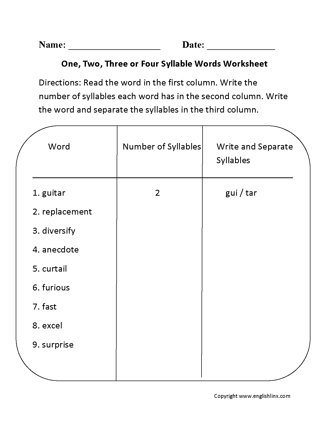 Free Syllable Worksheets And Printable For Kids Worksheets Library