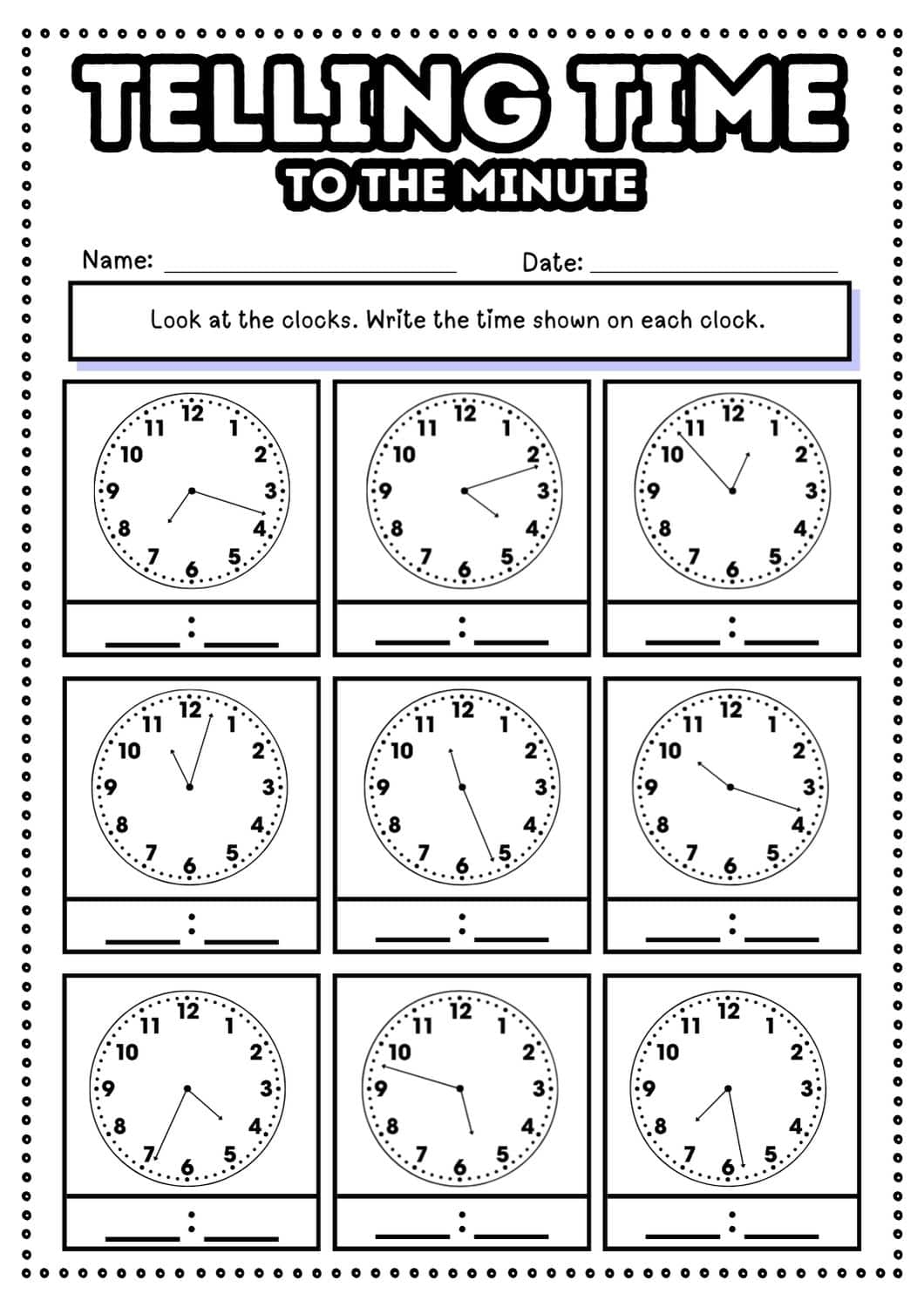 Free Telling Time To The Minute Worksheets Teach Prints