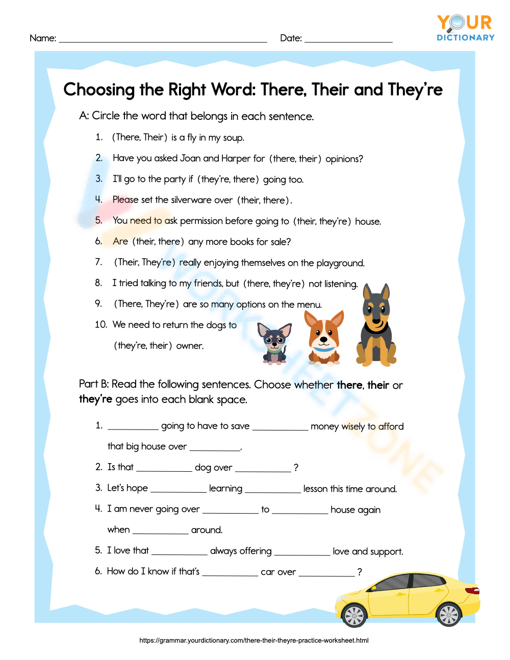 worksheets for there their and they're