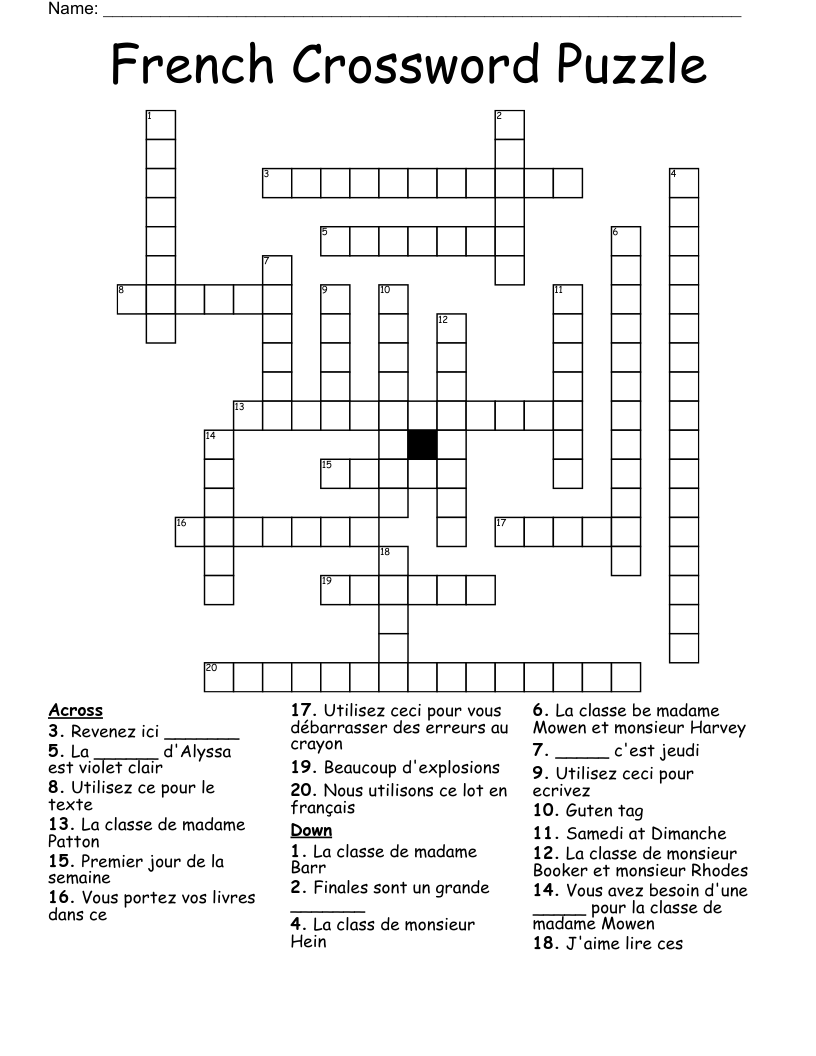 French Crossword Puzzle WordMint