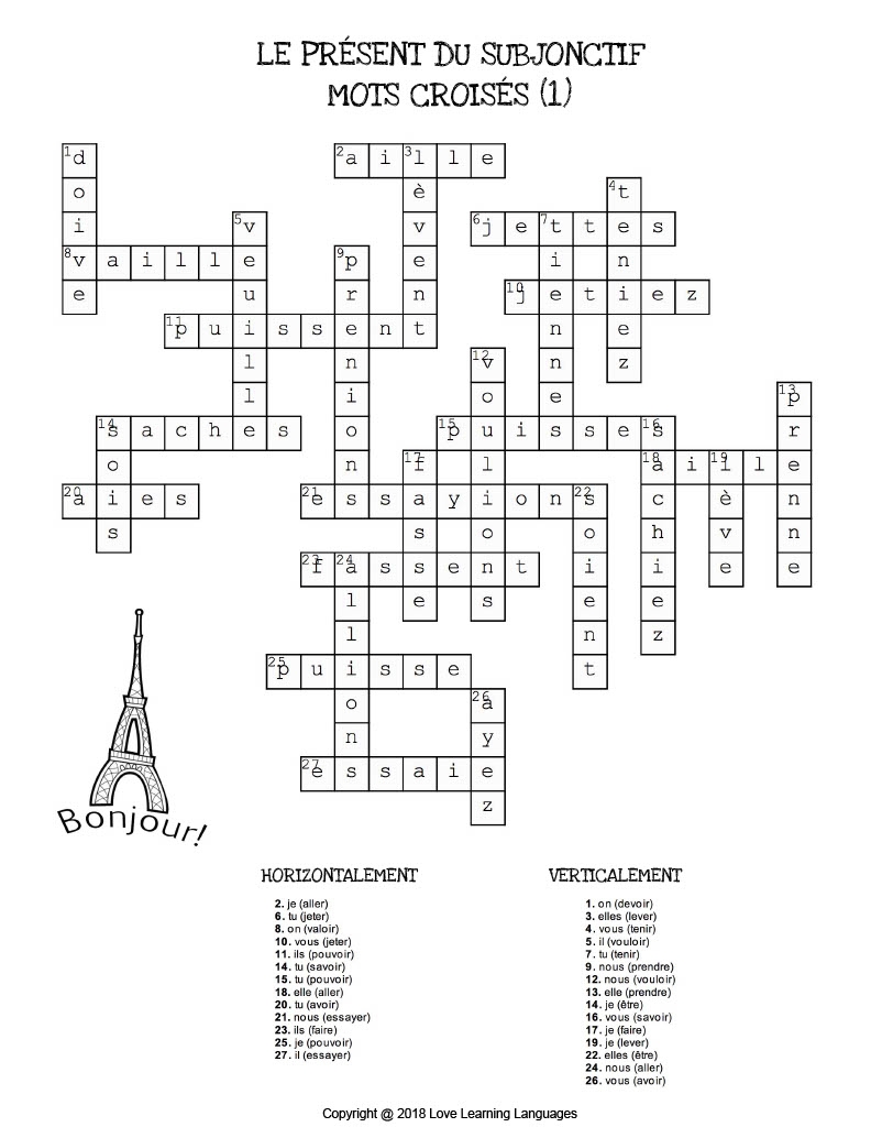 French Present Subjunctive Crossword Puzzles Mots Crois s By Teach Simple