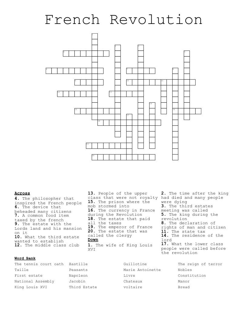 French Revolution Crossword WordMint