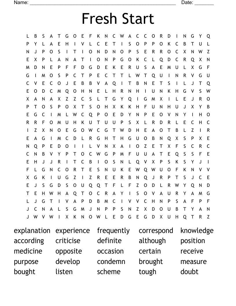 Fresh Start Word Search WordMint