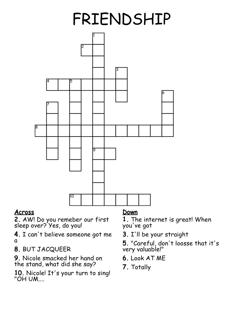 FRIENDSHIP Crossword WordMint