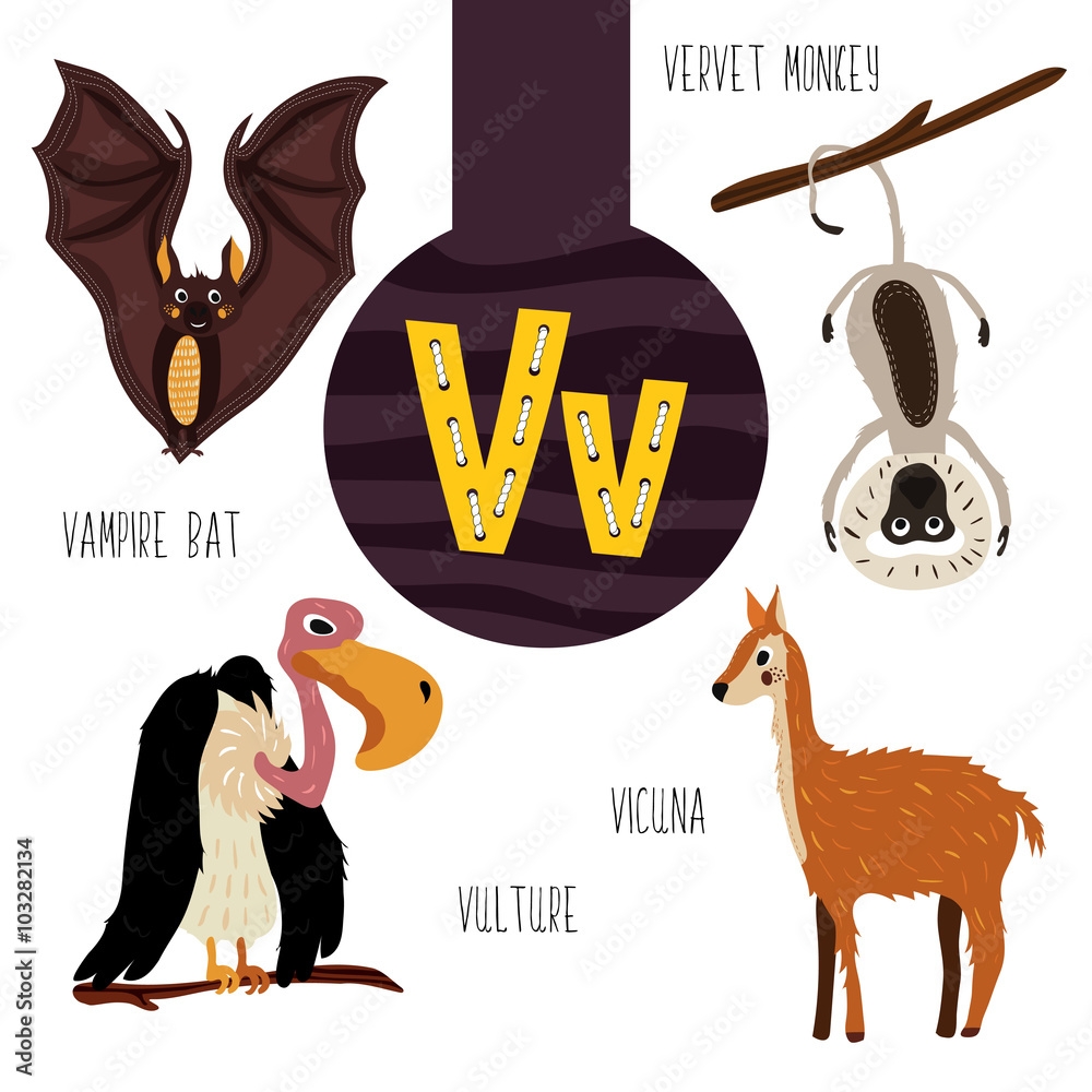 Fun Animal Letters Of The Alphabet For The Development And Learning Of Preschool Children Set Of Cute Forest Domestic And Marine Animals With The Letter V Vector Stock Vector Adobe Stock