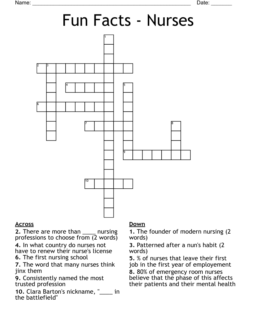 Fun Facts Nurses Crossword WordMint Fun Facts Nurses Crossword WordMint