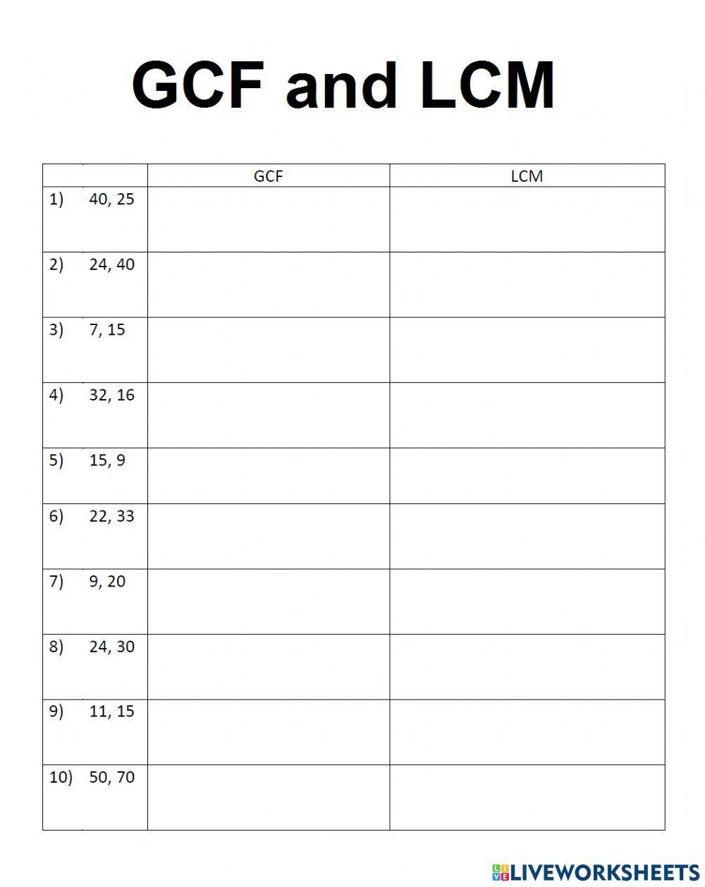 GCF And LCM Worksheets Library