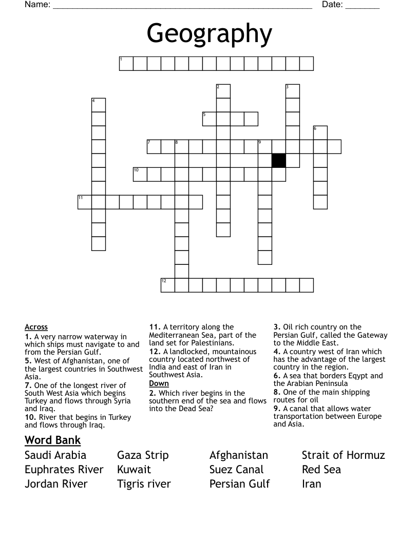 Geography Crossword WordMint
