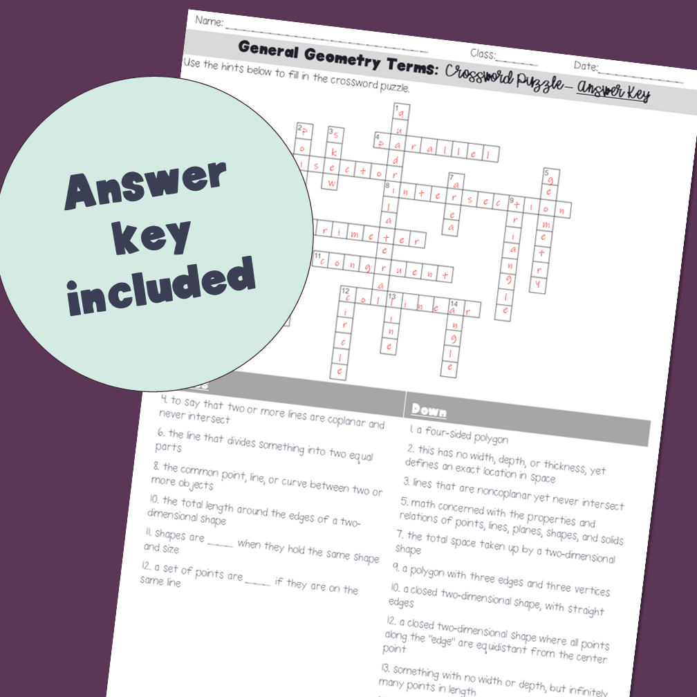 Geometry Crossword Puzzle Made By Teachers
