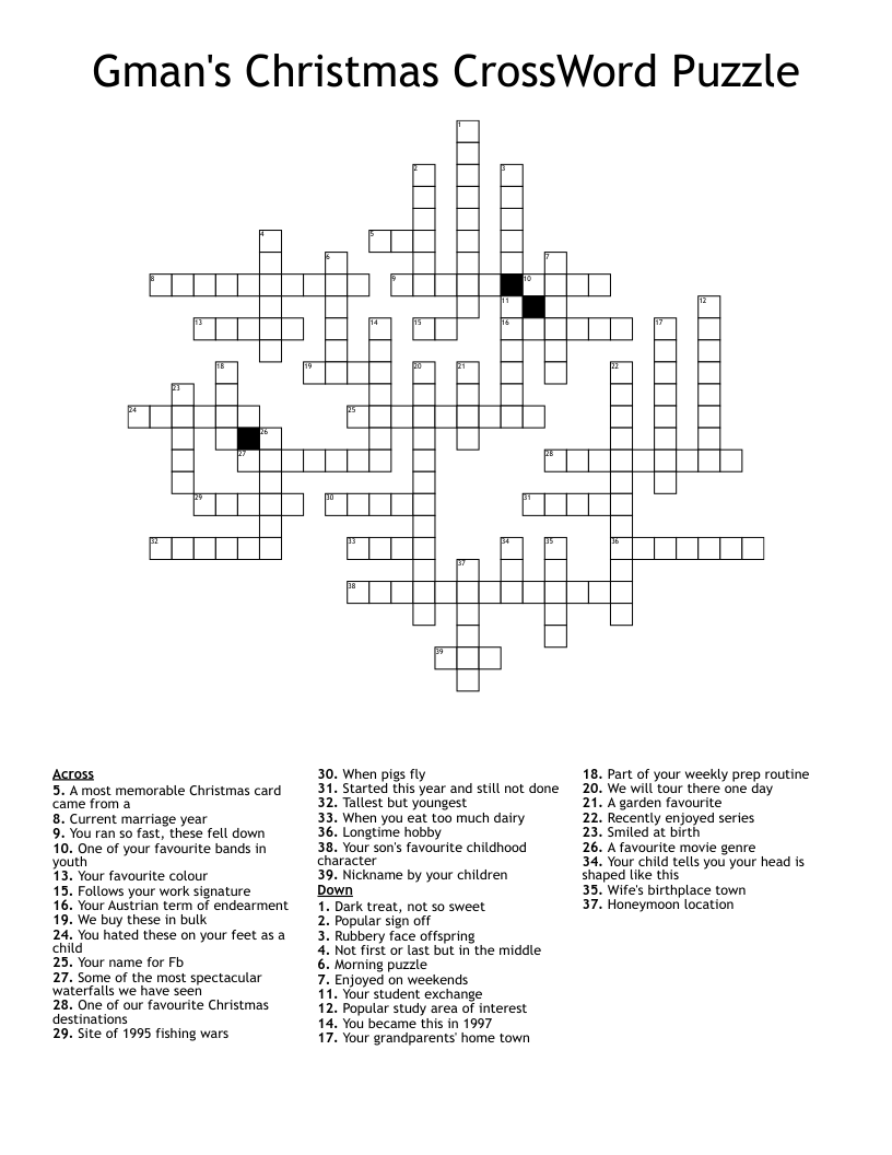 Gman s Christmas CrossWord Puzzle WordMint