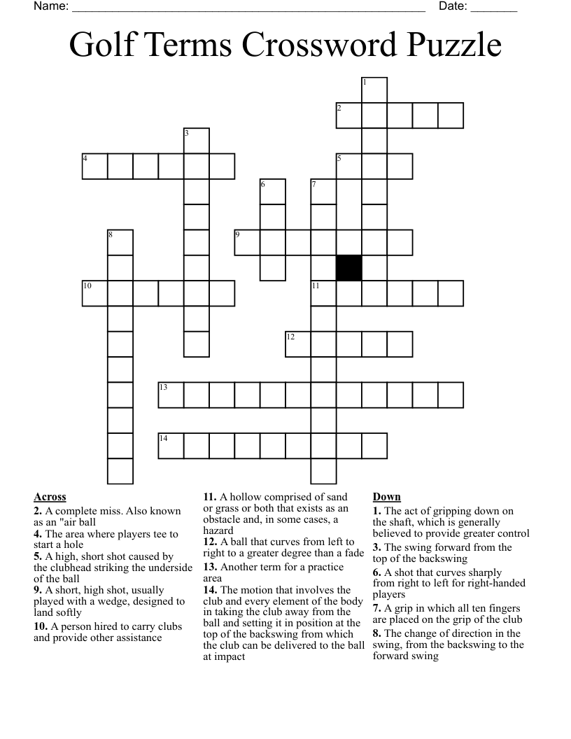 Golf Terms Crossword Puzzle WordMint
