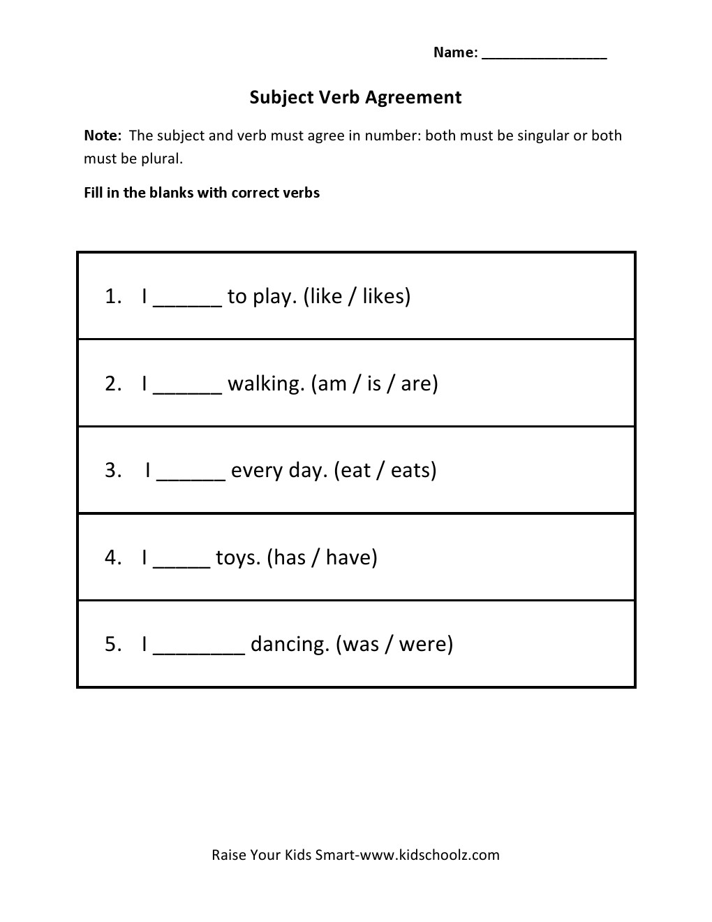 Grade 3 Subject Verb Agreement Worksheet 1 Kidschoolz Grade 3 Subject Verb Agreement Worksheet 1 Kidschoolz