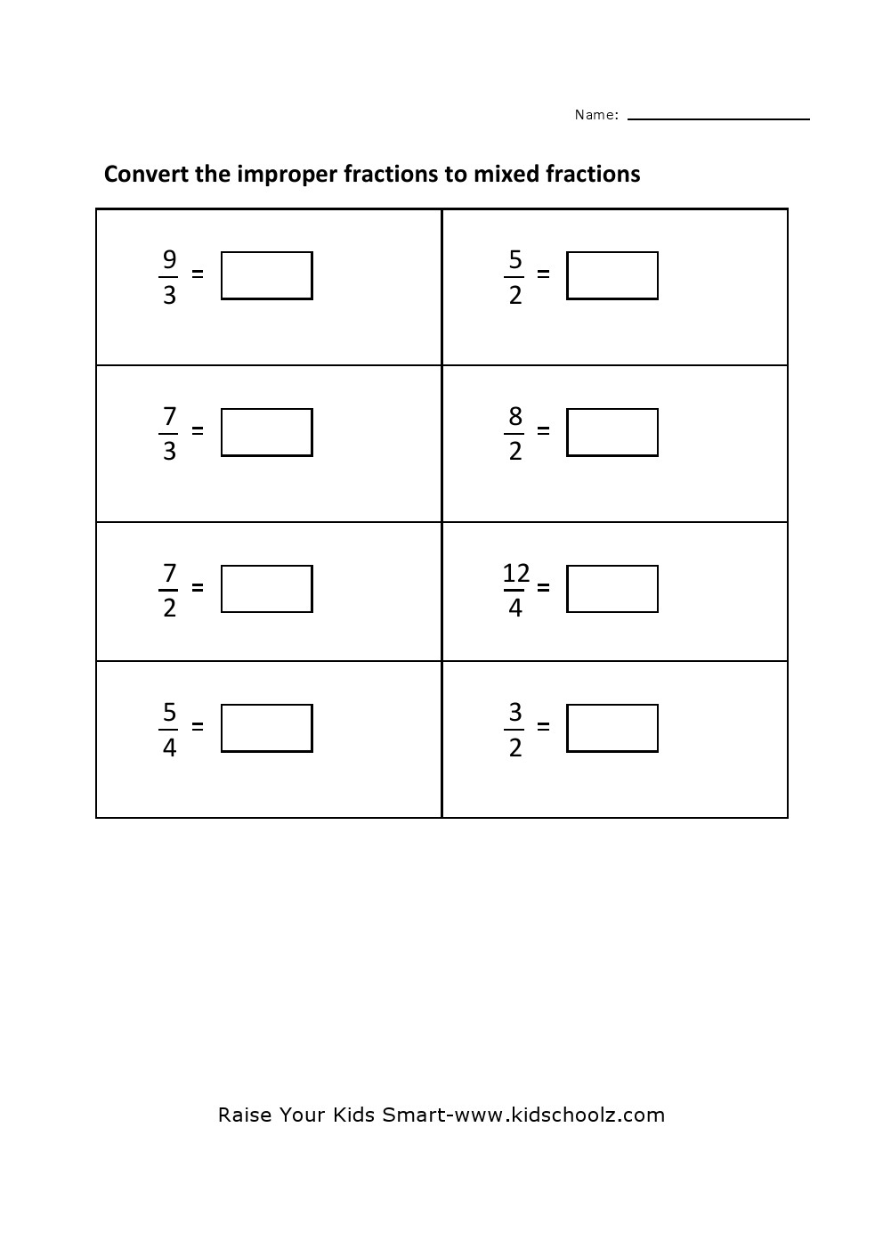 Grade 4 Convert Improper Fraction To Mixed Fraction Worksheet 1 Kidschoolz