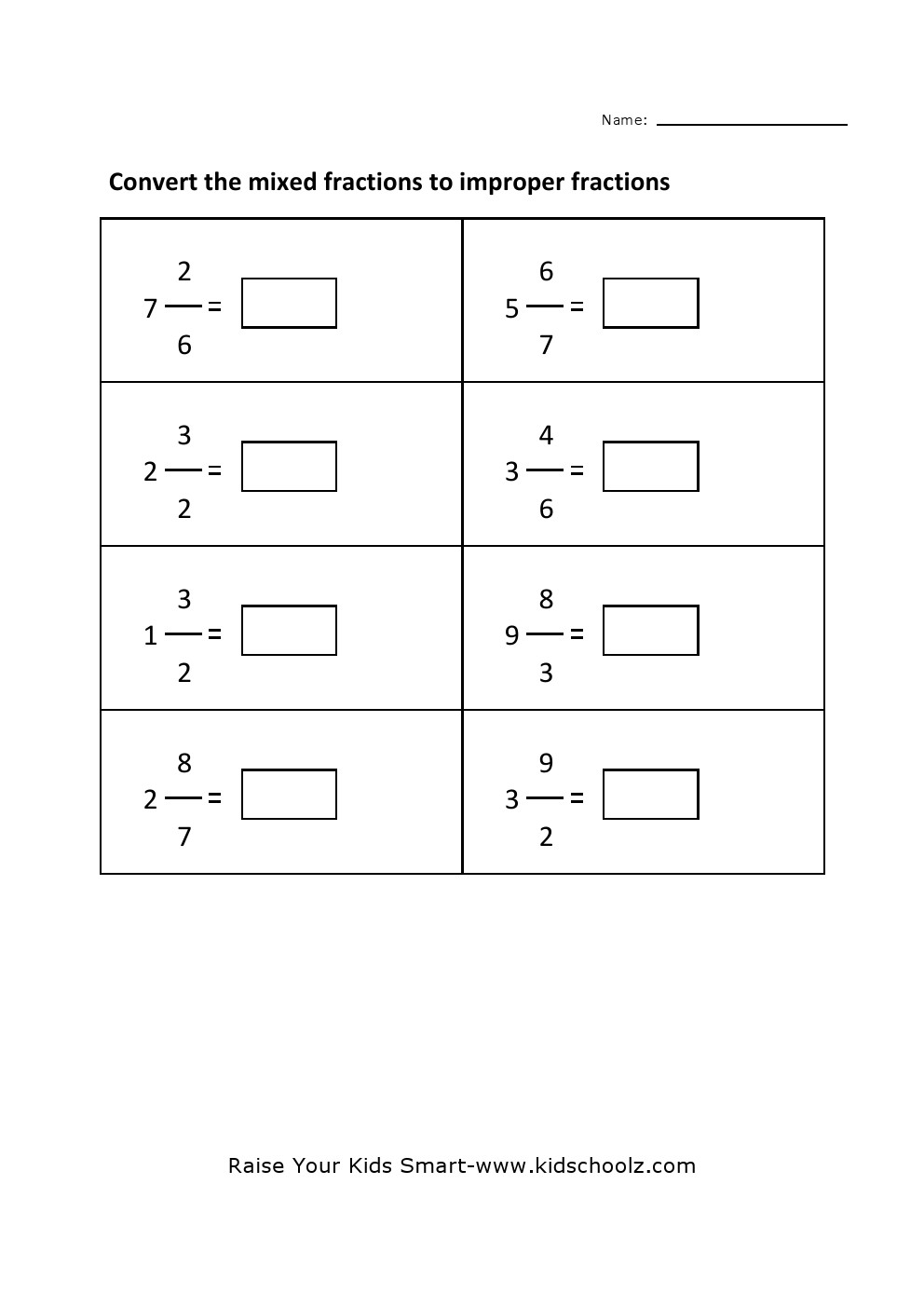 Grade 4 Convert Mixed Fraction To Improper Fraction Worksheet 3 Kidschoolz