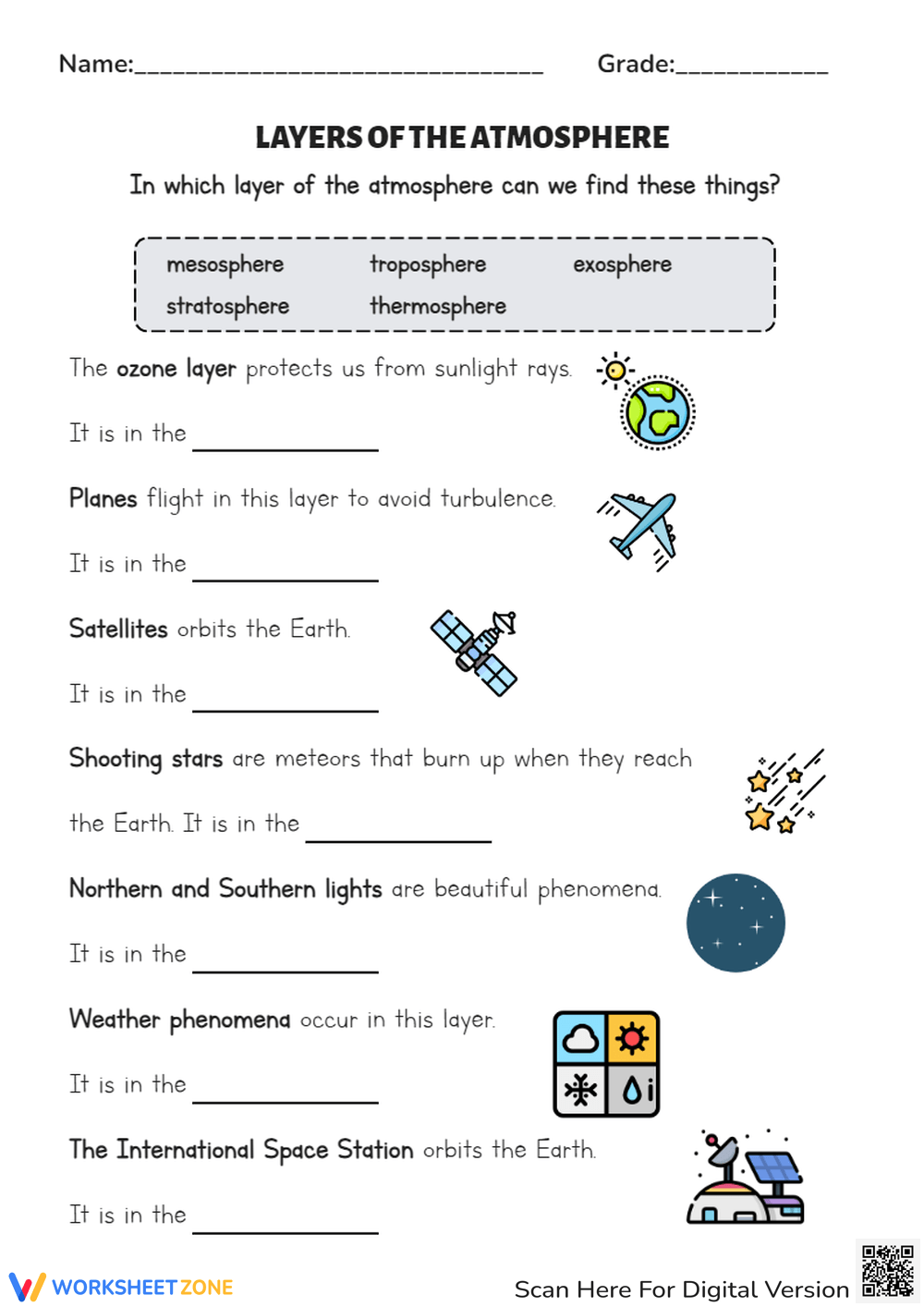 Grade 6 Atmospheric Layers Worksheets Grade 6 Atmospheric Layers Worksheets