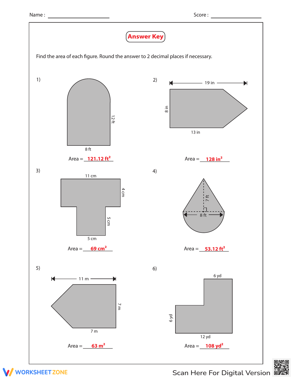 Grade 7 Area Of Compound Shapes Worksheets