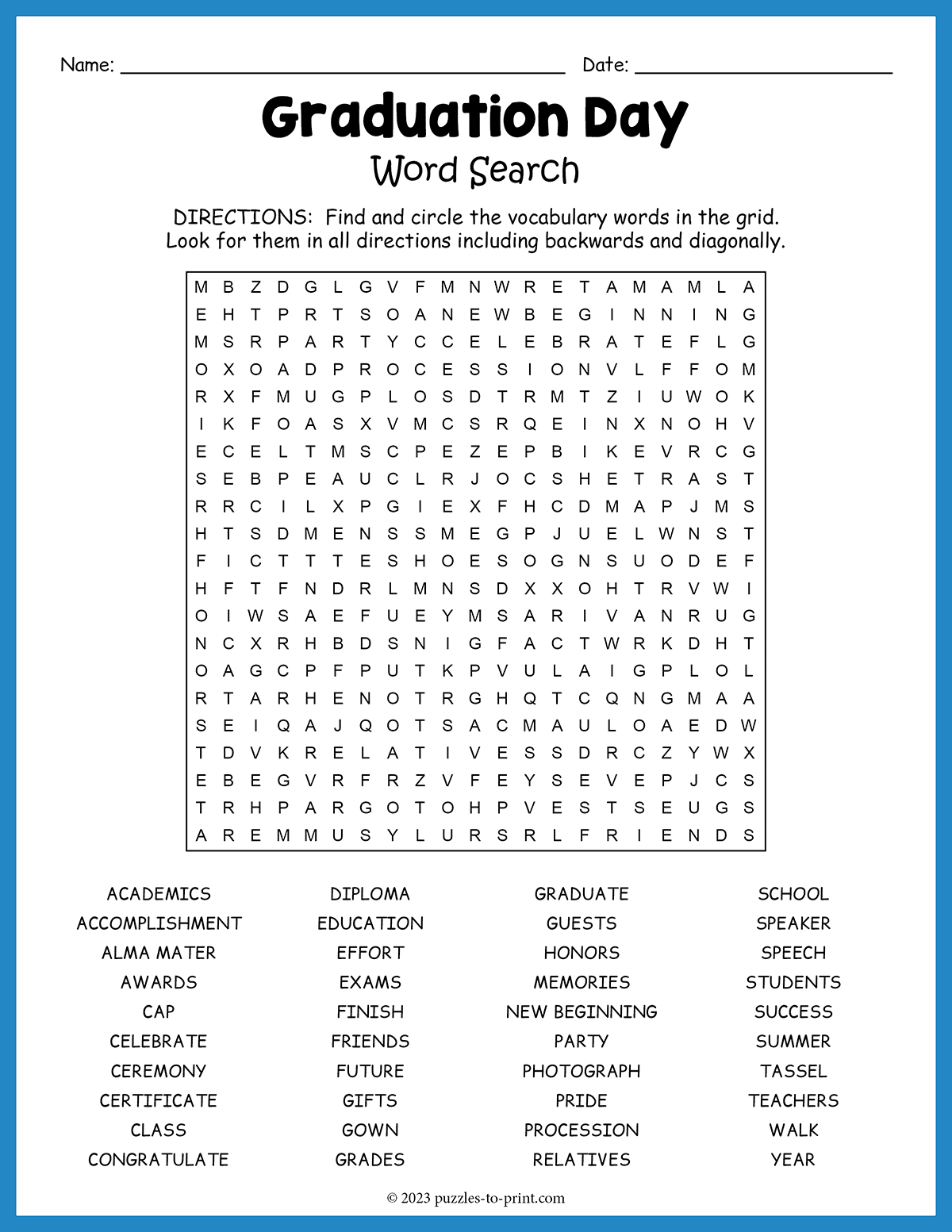 Graduation Day Word Search