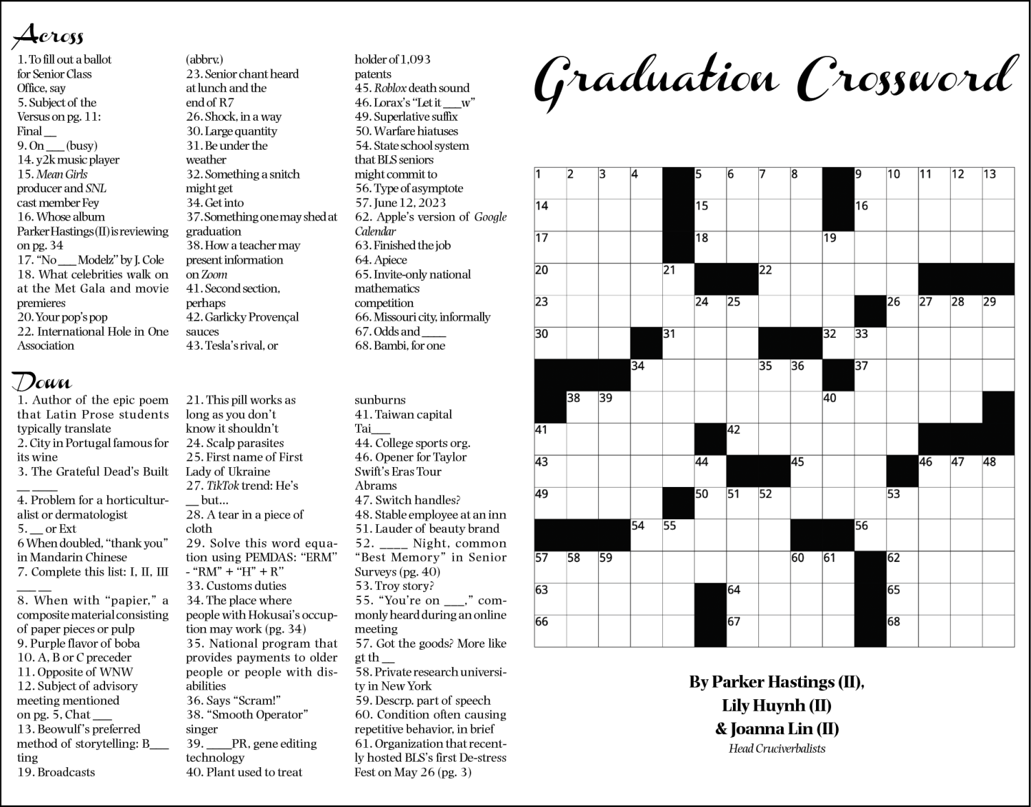 Graduation Issue Crossword The Argo