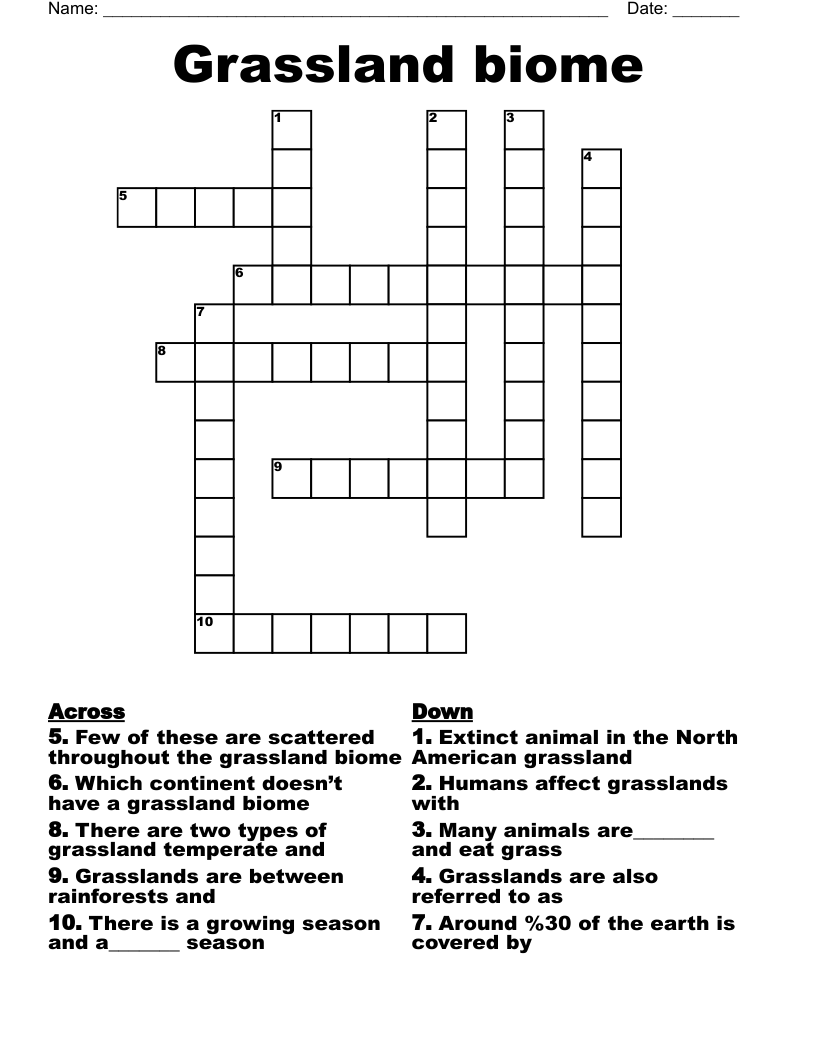 Grassland Biome Crossword WordMint