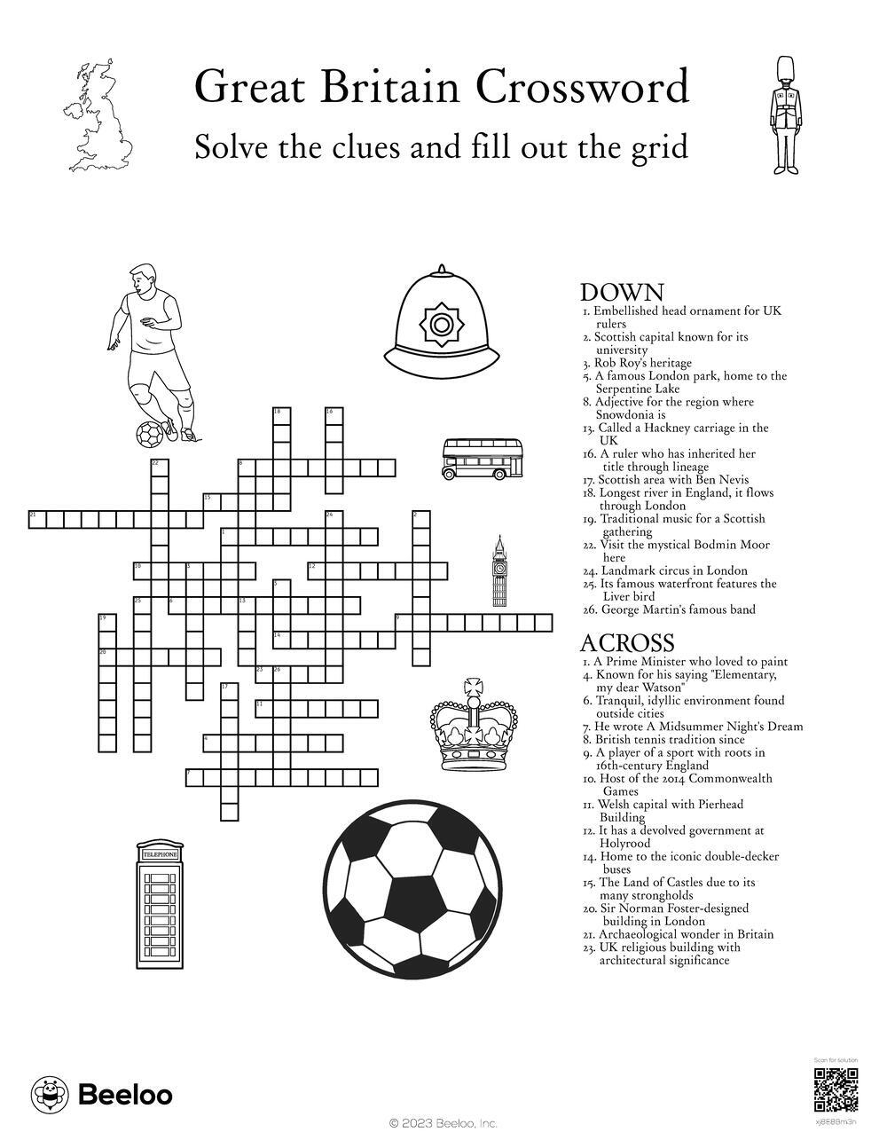 Great Britain Crossword Beeloo Printable Crafts And Activities For Kids