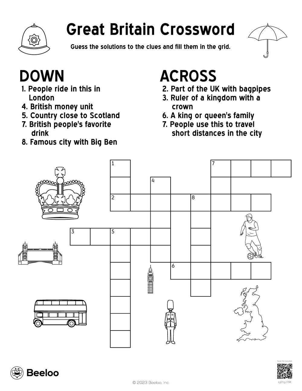 Great Britain Crossword Beeloo Printable Crafts And Activities For Kids