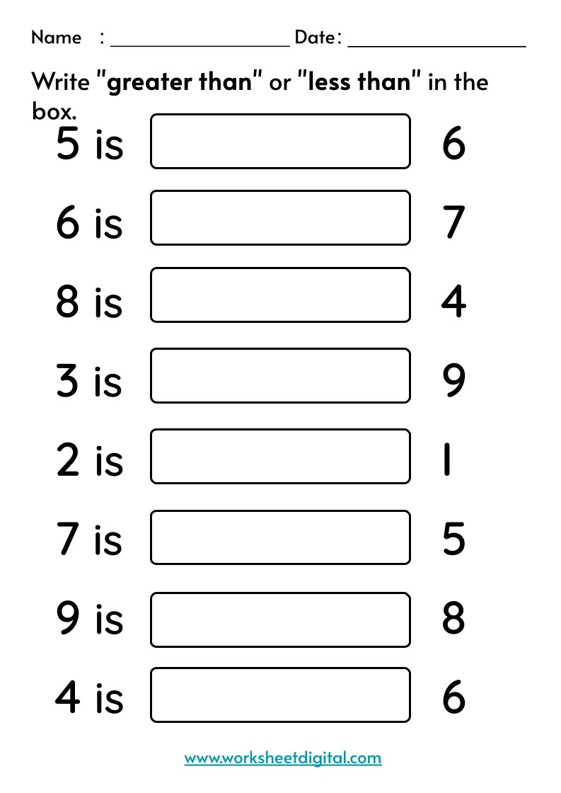 greater than less than worksheet