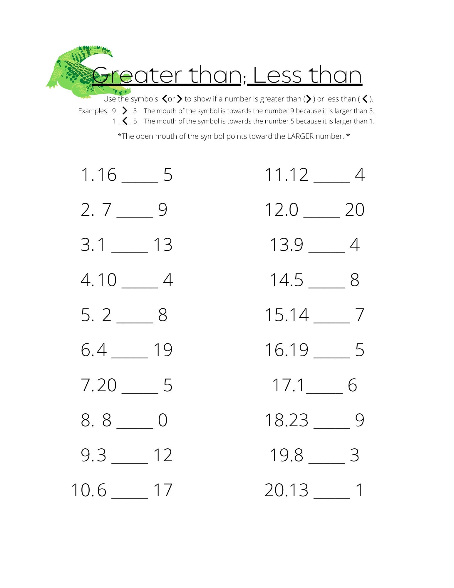 Greater Than Less Than Worksheet Math Worksheets Etsy Greater Than Less Than Worksheet Math Worksheets Etsy