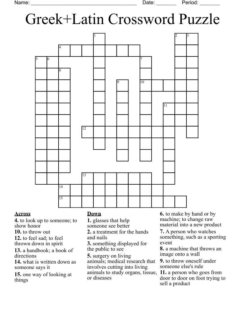 Greek Latin Crossword Puzzle WordMint Greek Latin Crossword Puzzle WordMint