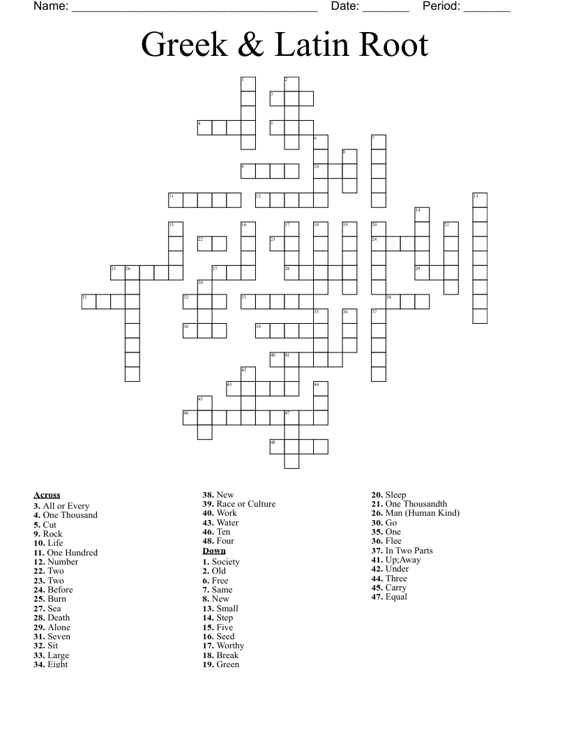 Greek Latin Root Crossword WordMint Greek Latin Root Crossword WordMint