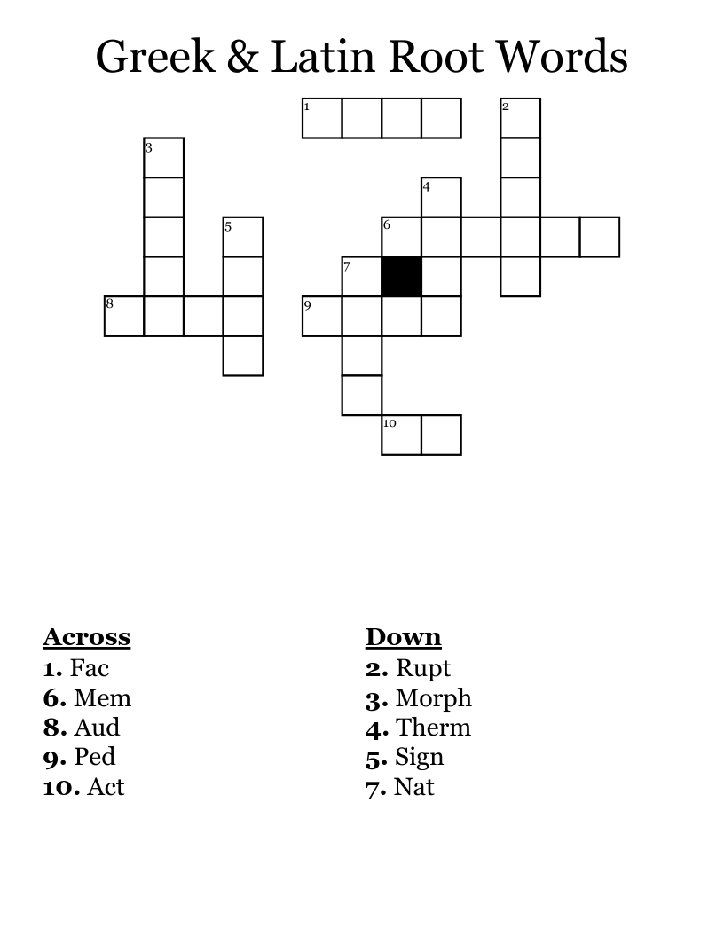 Greek Latin Root Words Crossword WordMint