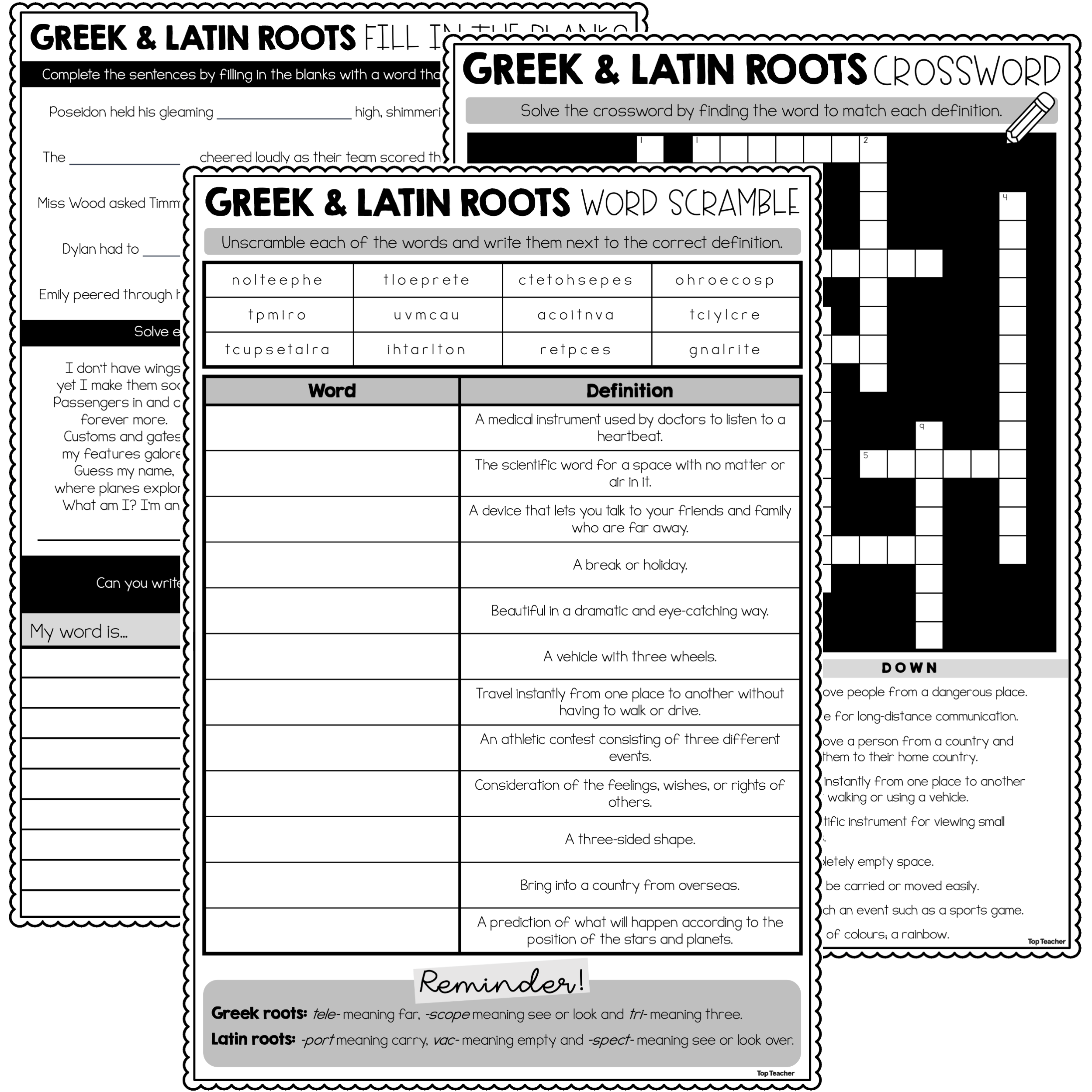 greek and latin roots worksheets