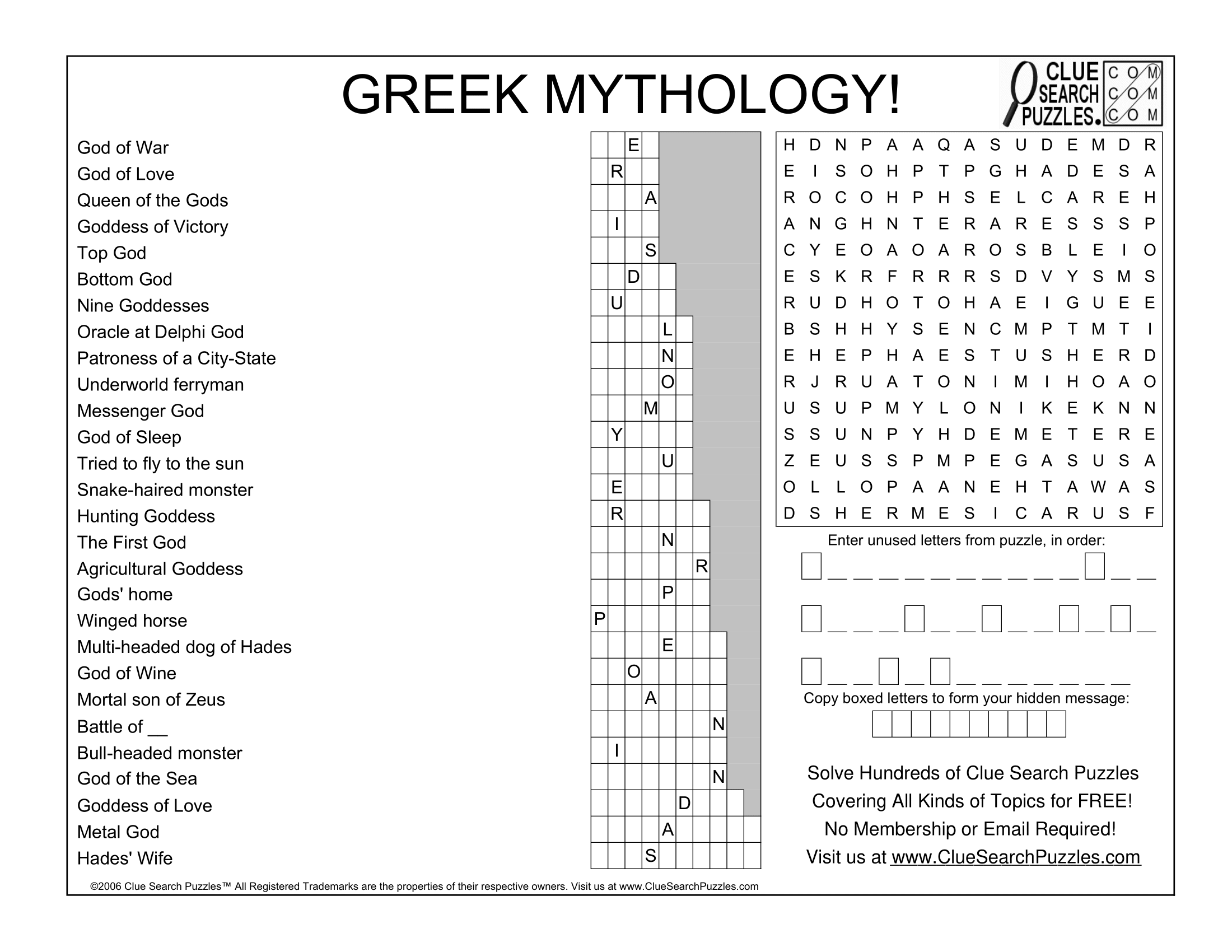 Greek Mythology Puzzle Solution Clue Search Puzzles