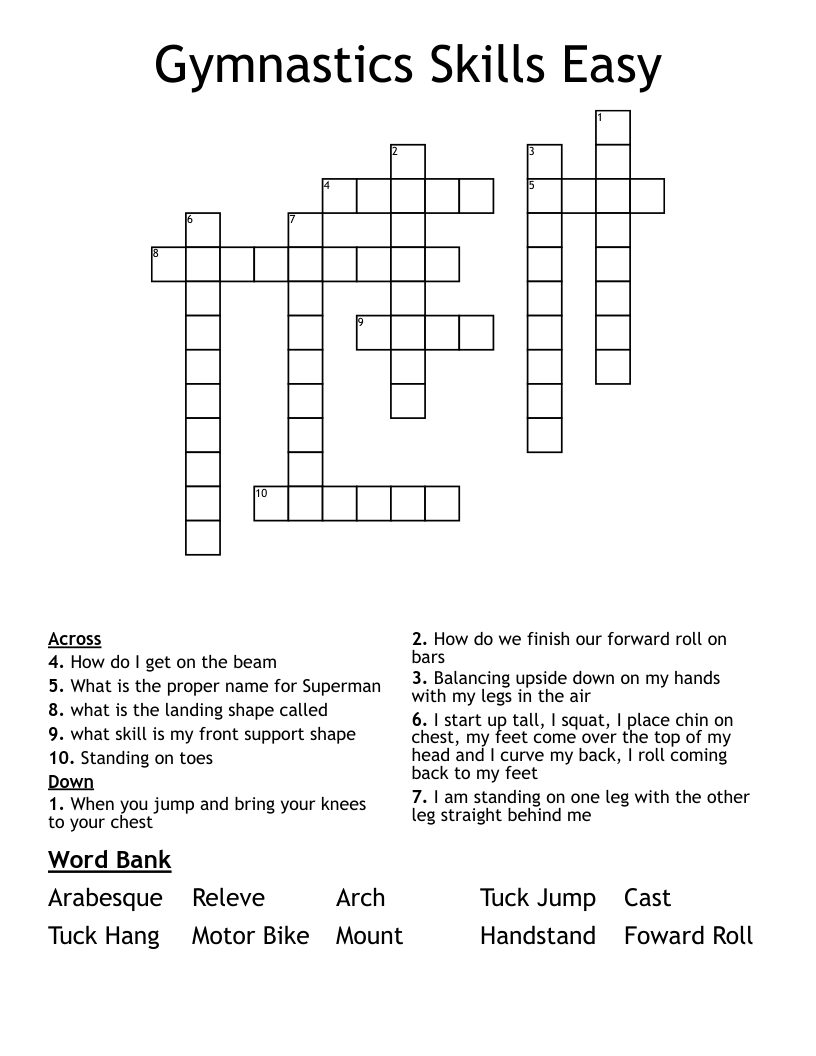 Gymnastics Skills Easy Crossword WordMint Gymnastics Skills Easy Crossword WordMint