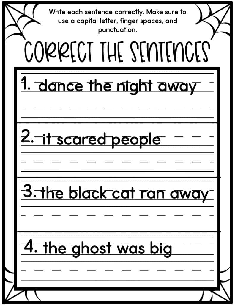 Halloween Correct The Sentences Worksheets Kids Activity Zone