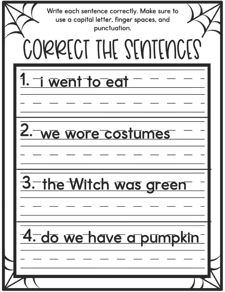 Halloween Correct The Sentences Worksheets Kids Activity Zone