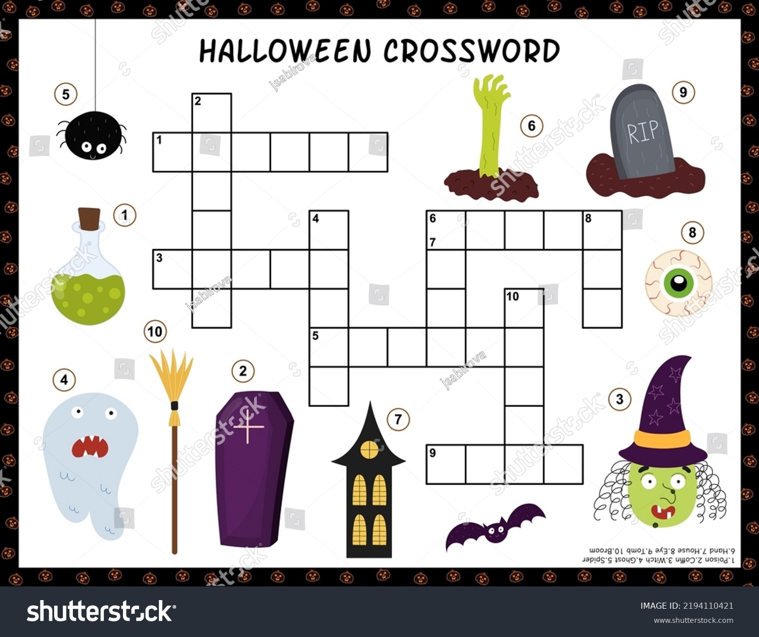 Halloween Crossword Activity Page Kids Puzzle Stock Vector Royalty Free 2194110421 Shutterstock