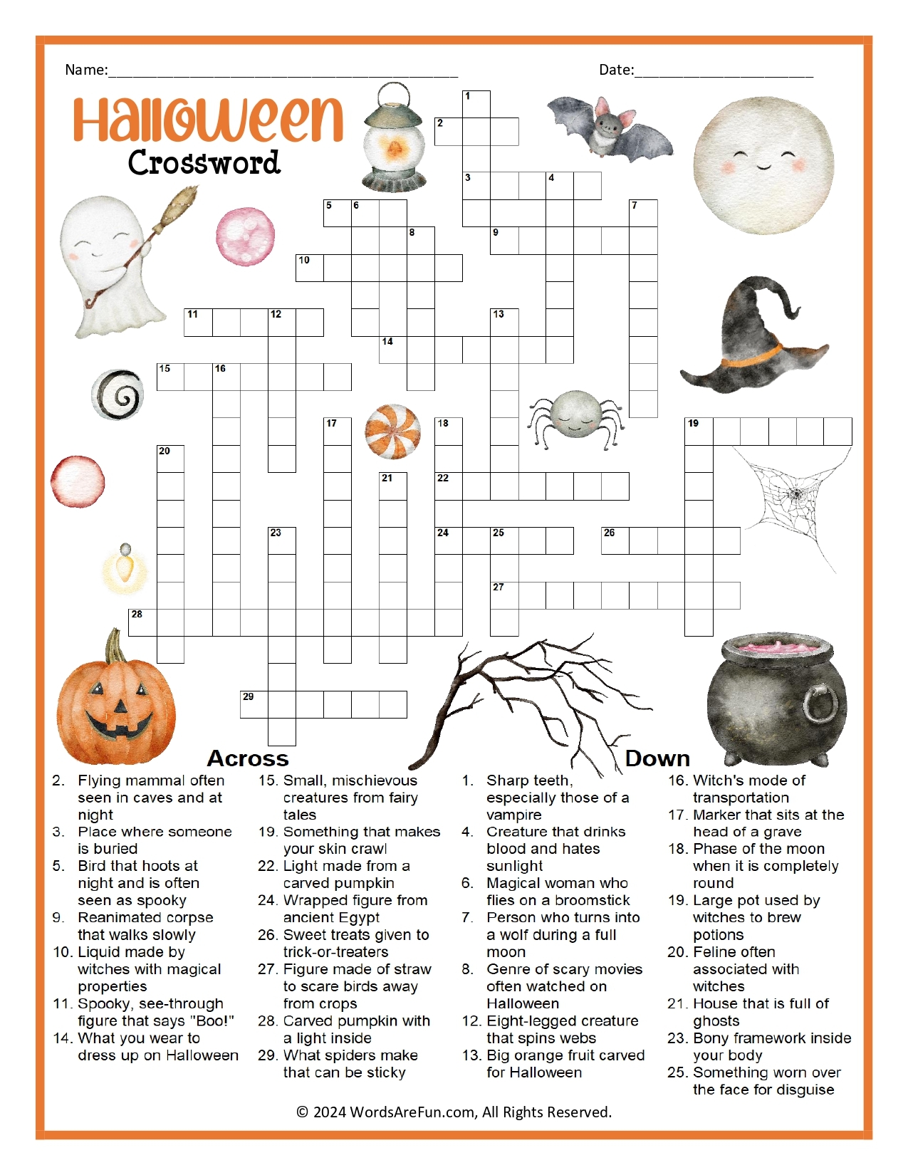 halloween cross word puzzle