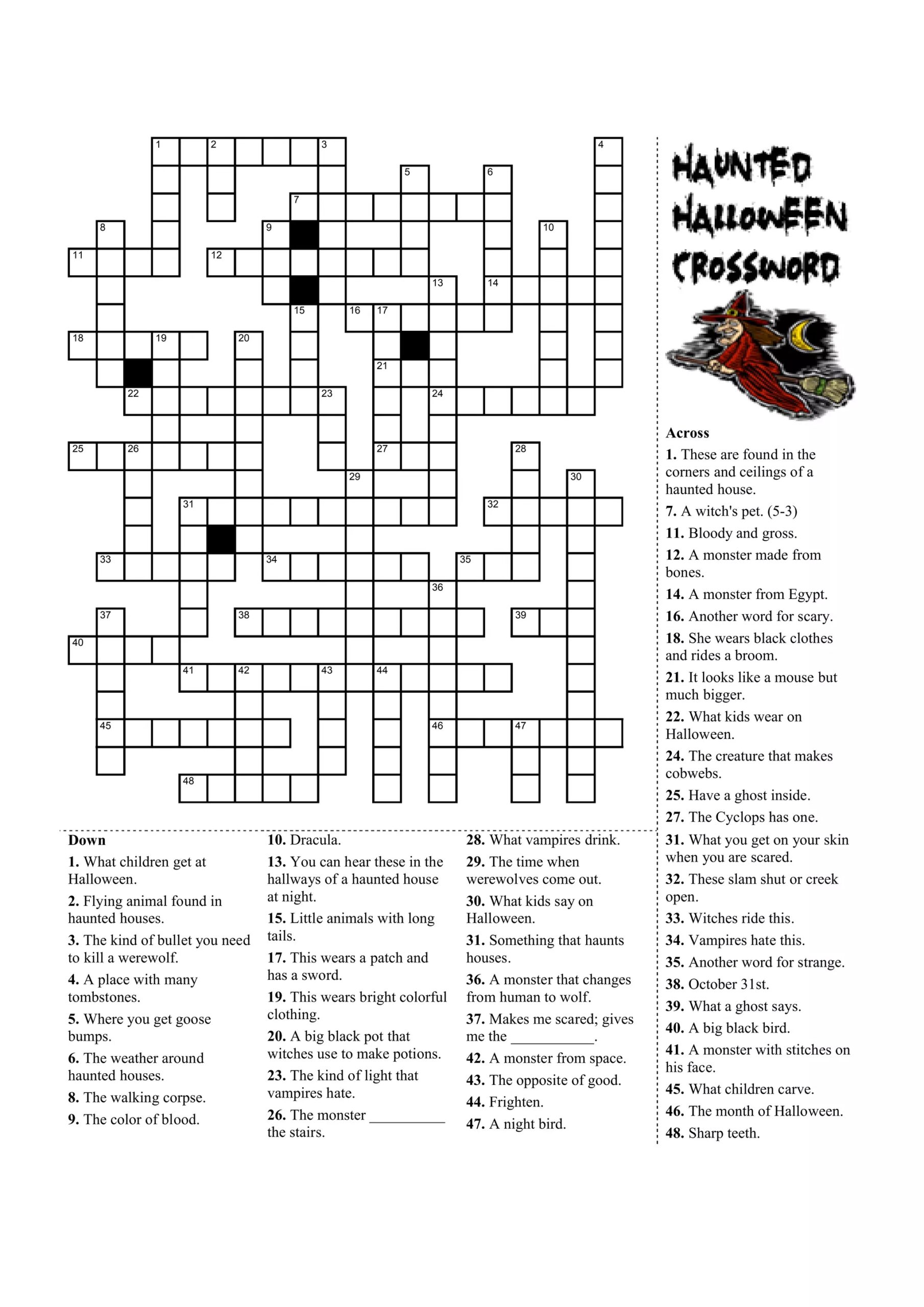 halloween crossword puzzle answers halloween crossword puzzle answers