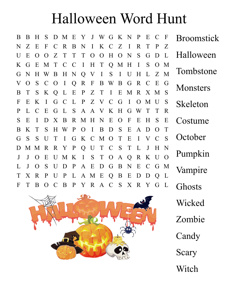 Halloween Word Hunt Word Search WordMint