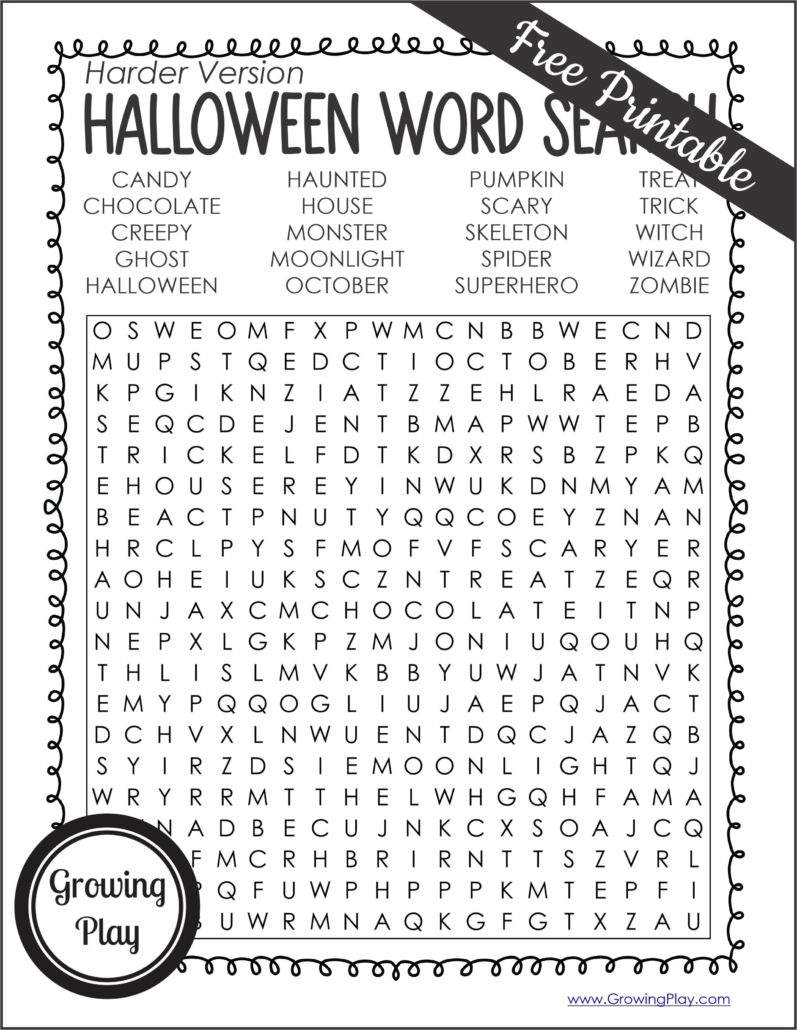 hard halloween word search printable