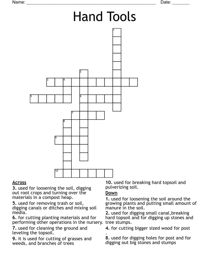 Hand Tools Crossword WordMint