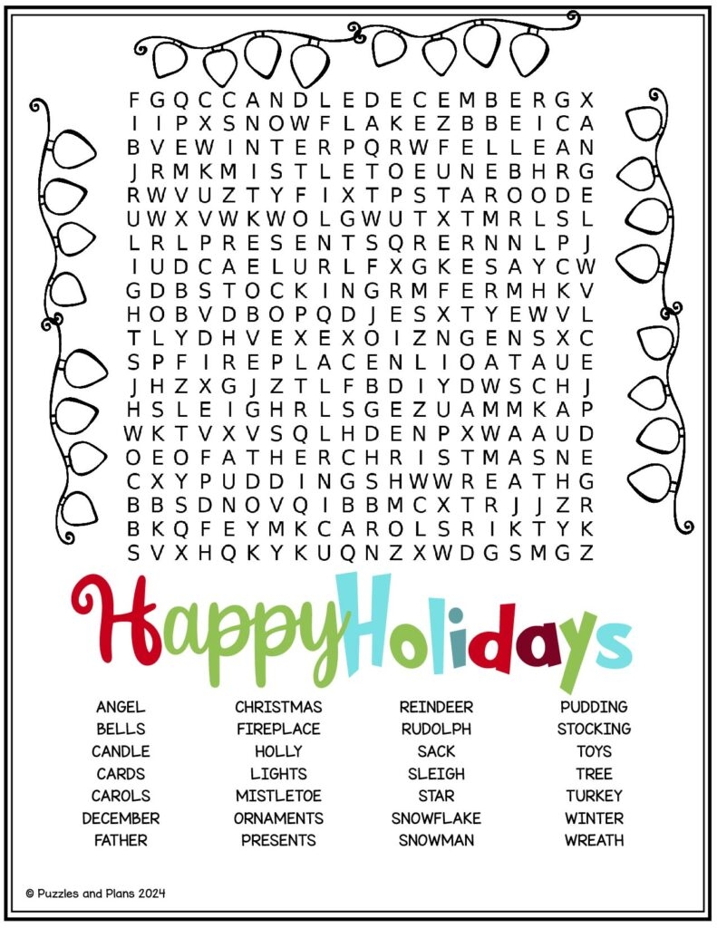 printable holiday word search puzzles