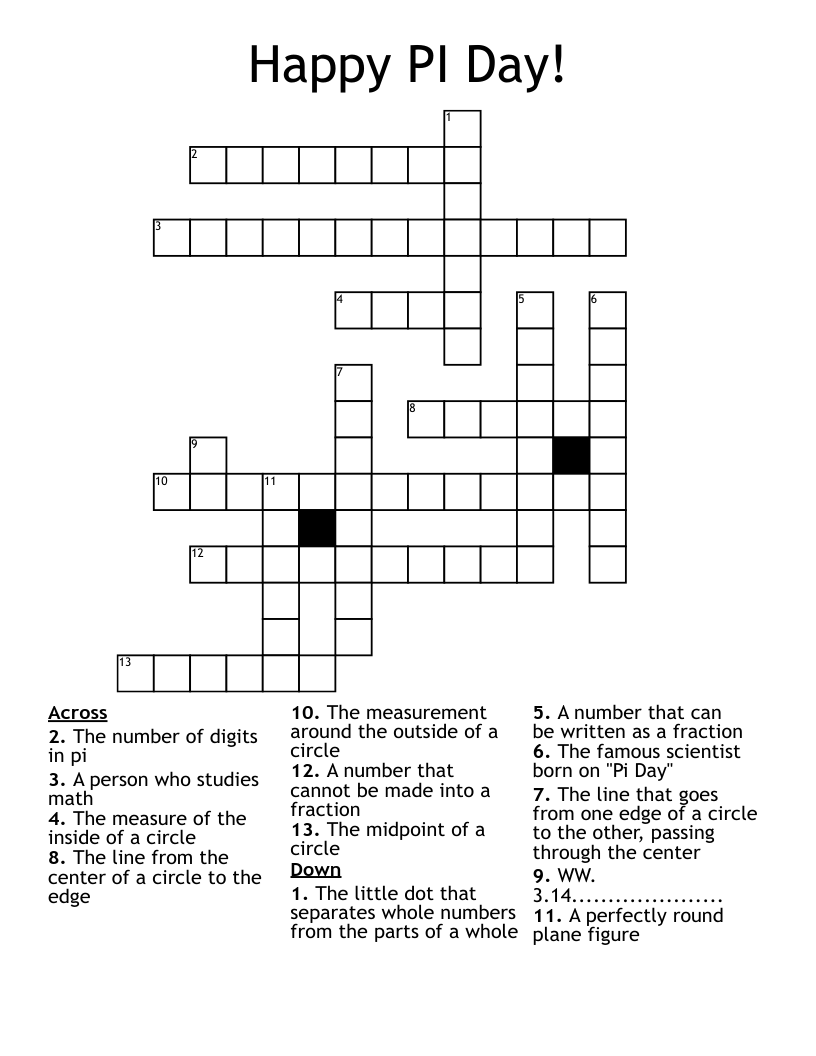 Happy PI Day Crossword WordMint