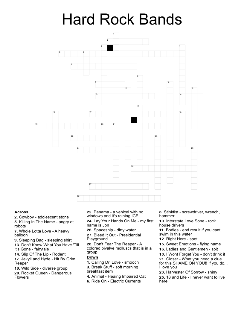 Hard Rock Bands Crossword WordMint Hard Rock Bands Crossword WordMint