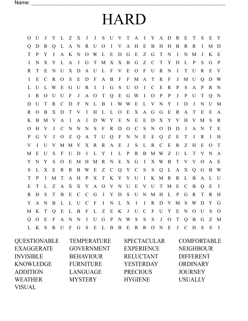 HARD Word Search WordMint