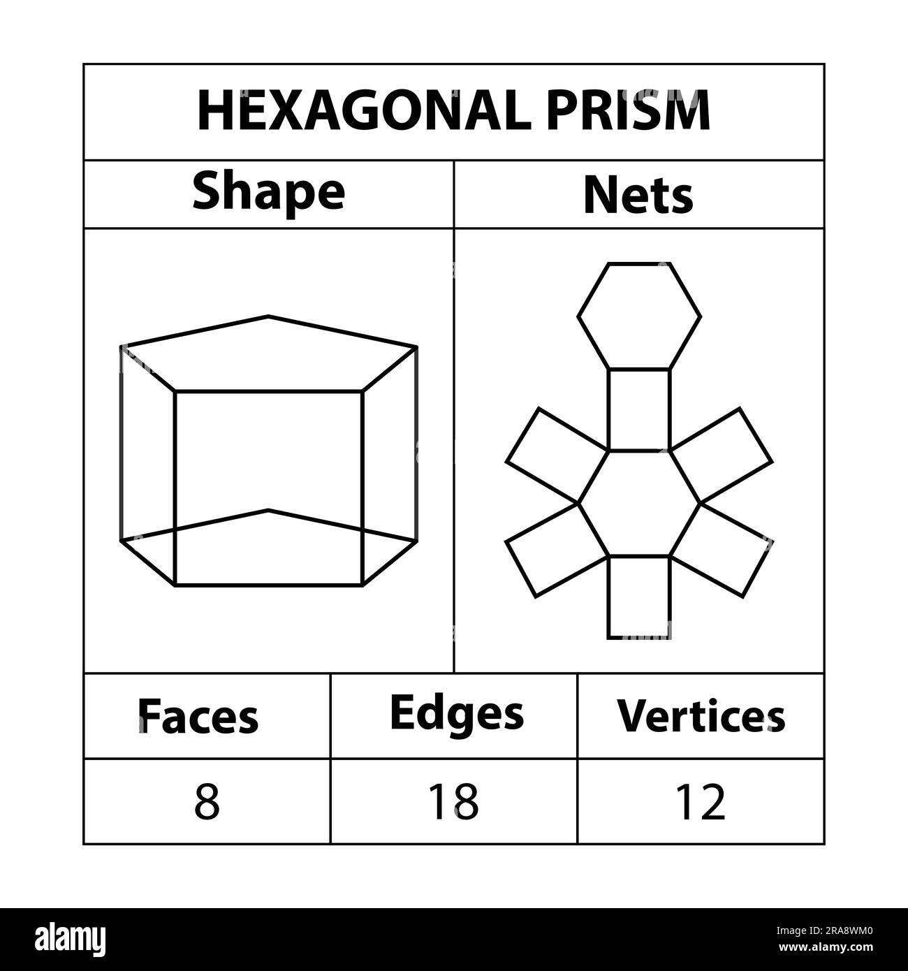Hexagonal Prism Nets Faces Edges And Vertices Geometric Figures Are Set Isolated On A White Backdrop Geometric 3d Shapes Nets In Mathematics Stock Vector Image Art Alamy
