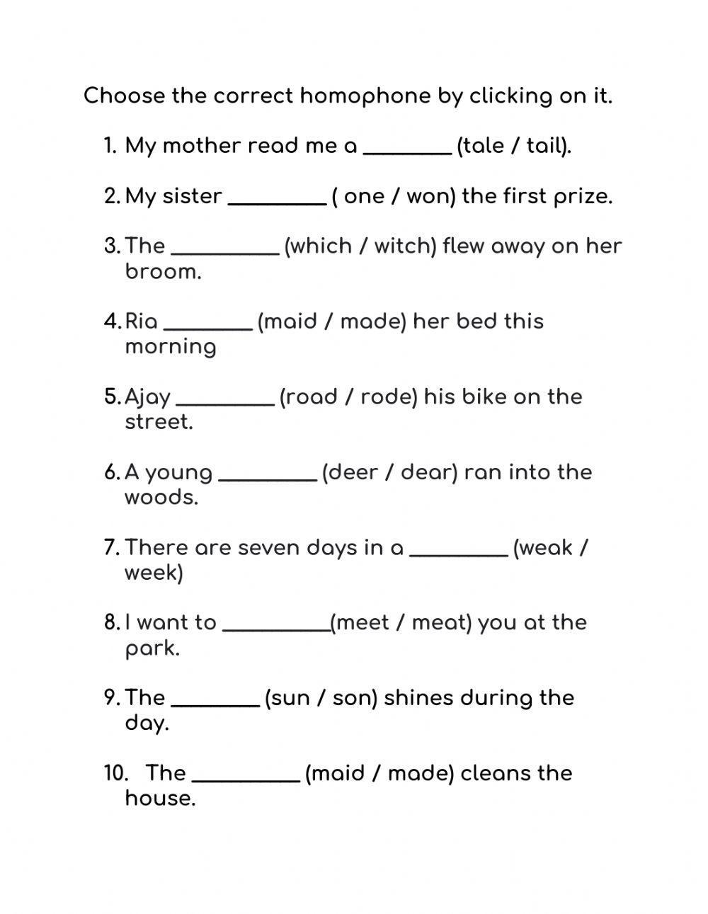 Homophones Interactive Worksheet For Grade 3 Worksheets Library