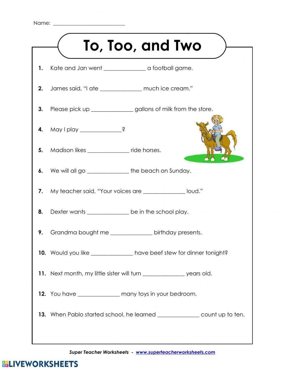 Homophones To Too Two Mich le lise Lacroix Worksheets Library